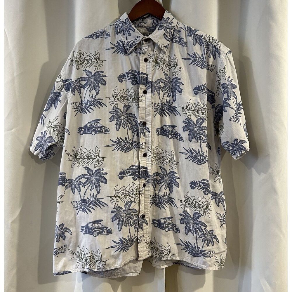 Big Dog Men's Size Large Button Up‎ Shirt Blue Hawaiian Short Sleeve Collar